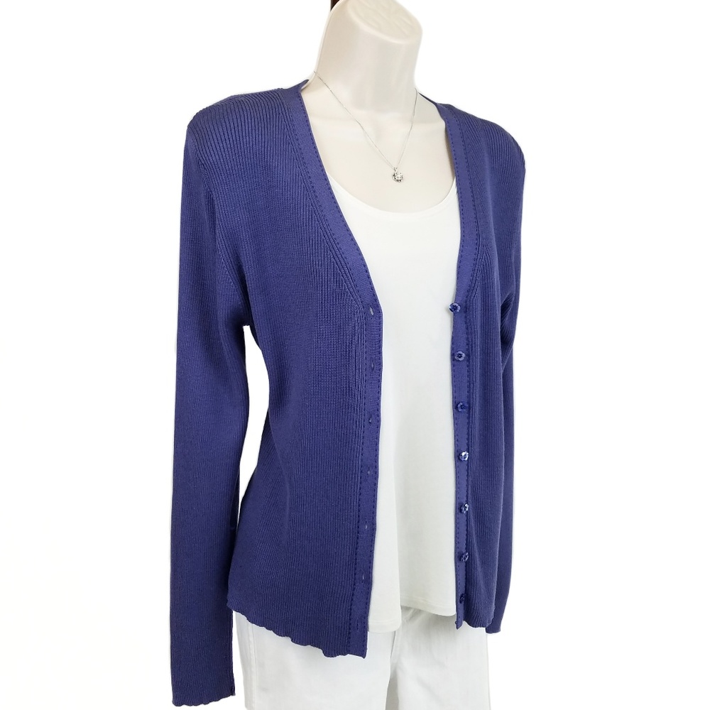 Tommy Bahama cardigan silk button front blue L